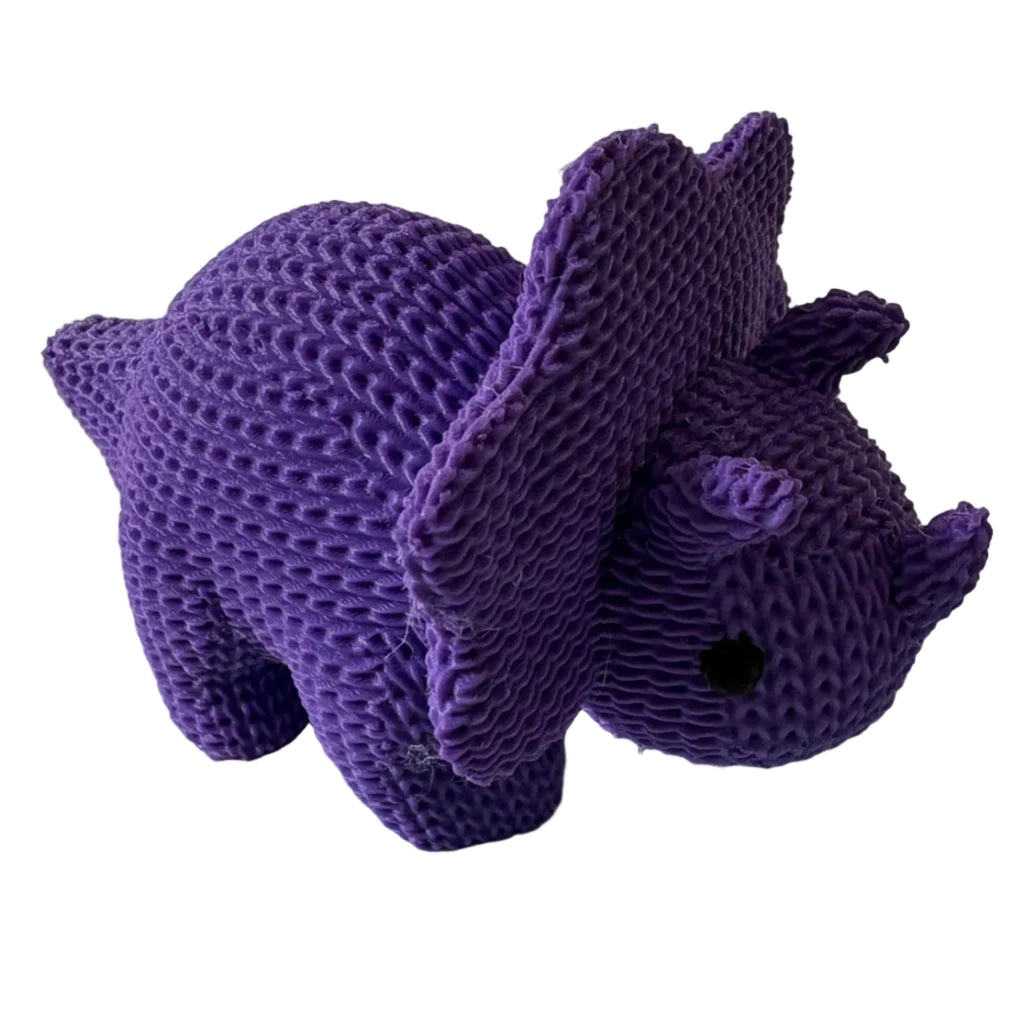 3d printed purple triceratops in knitted texture 

