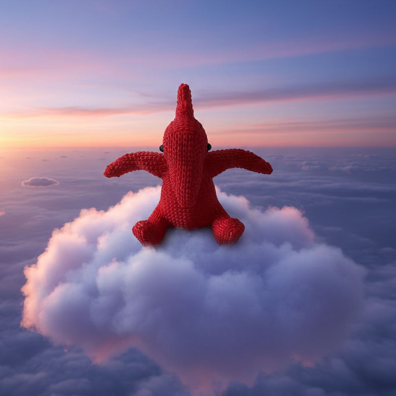 3d printed red pterodactyl in knit texture