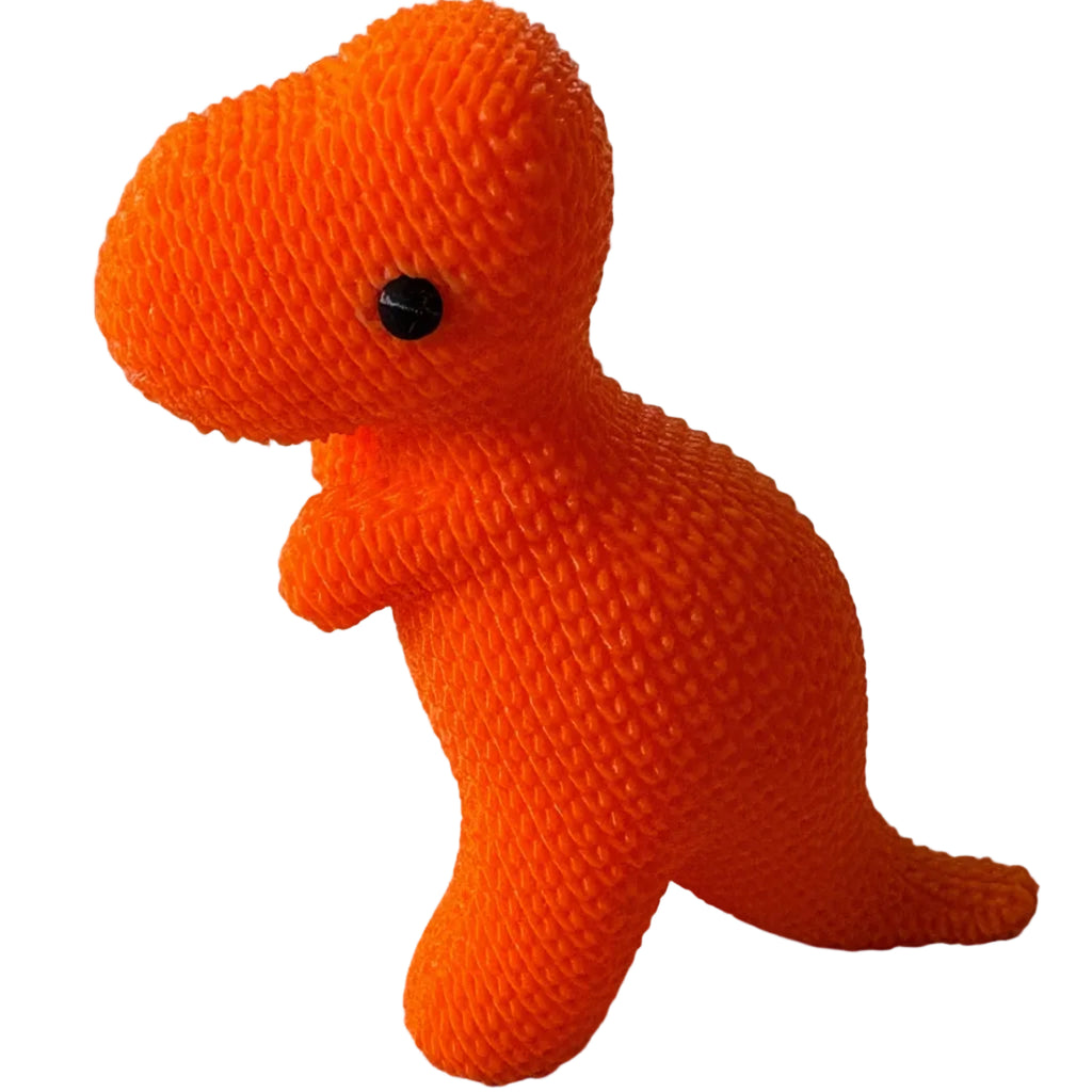 orange 3d printed t-rex in knitted texture