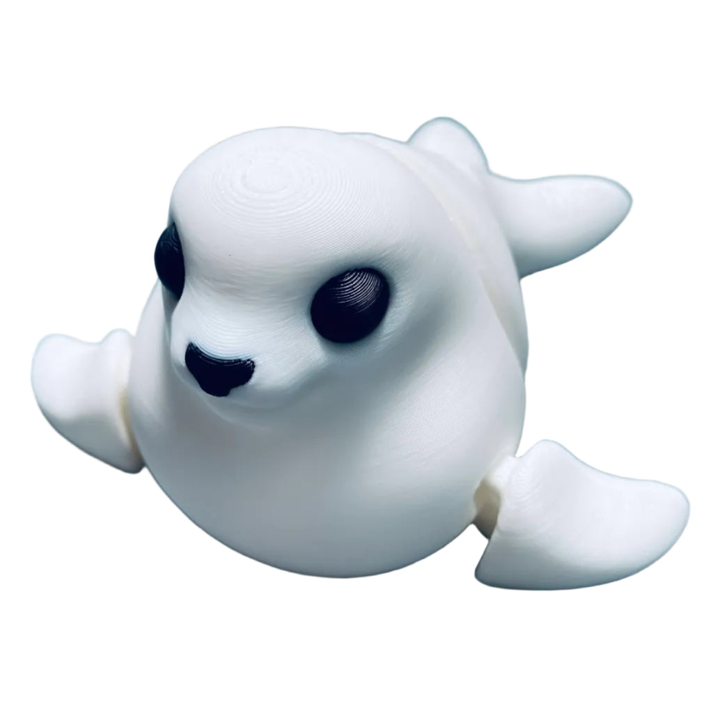 3d printed white articulating toy seal