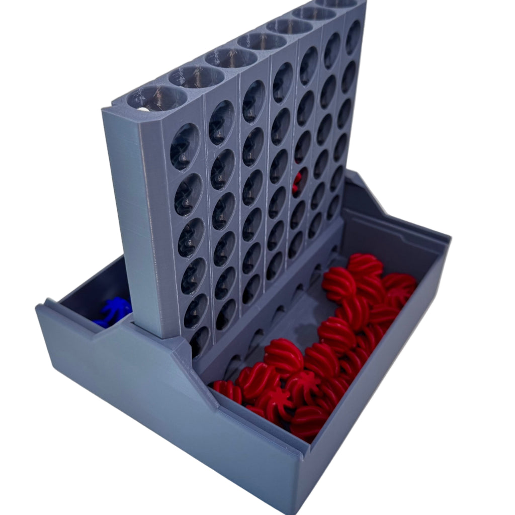 Board game with red and blue pieces on a white background