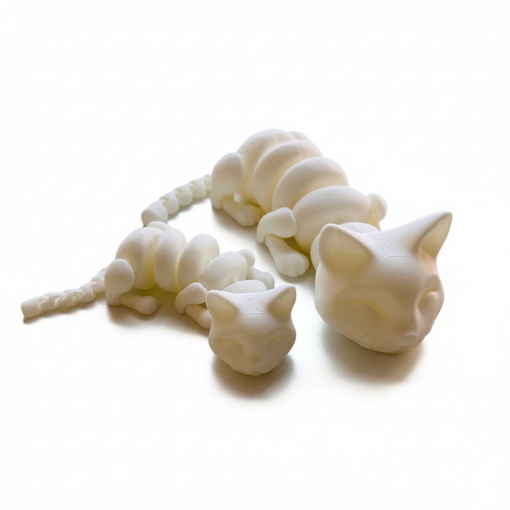 3D printed articulating mama and baby cat set