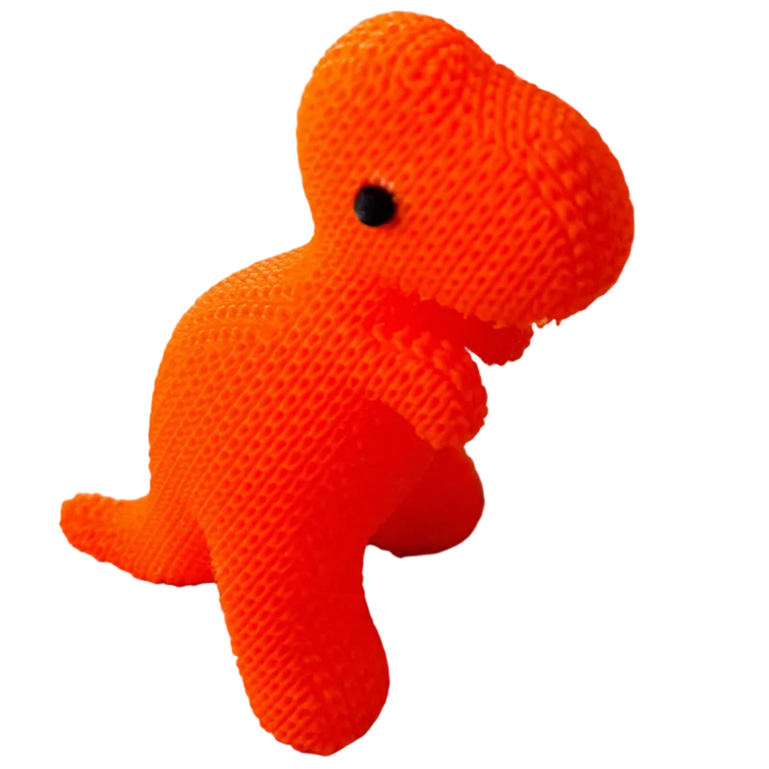 Orange 3d printed T-rex in knitted texture