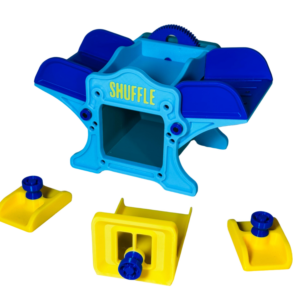 Blue and yellow shuffle pieces for the shuffler
