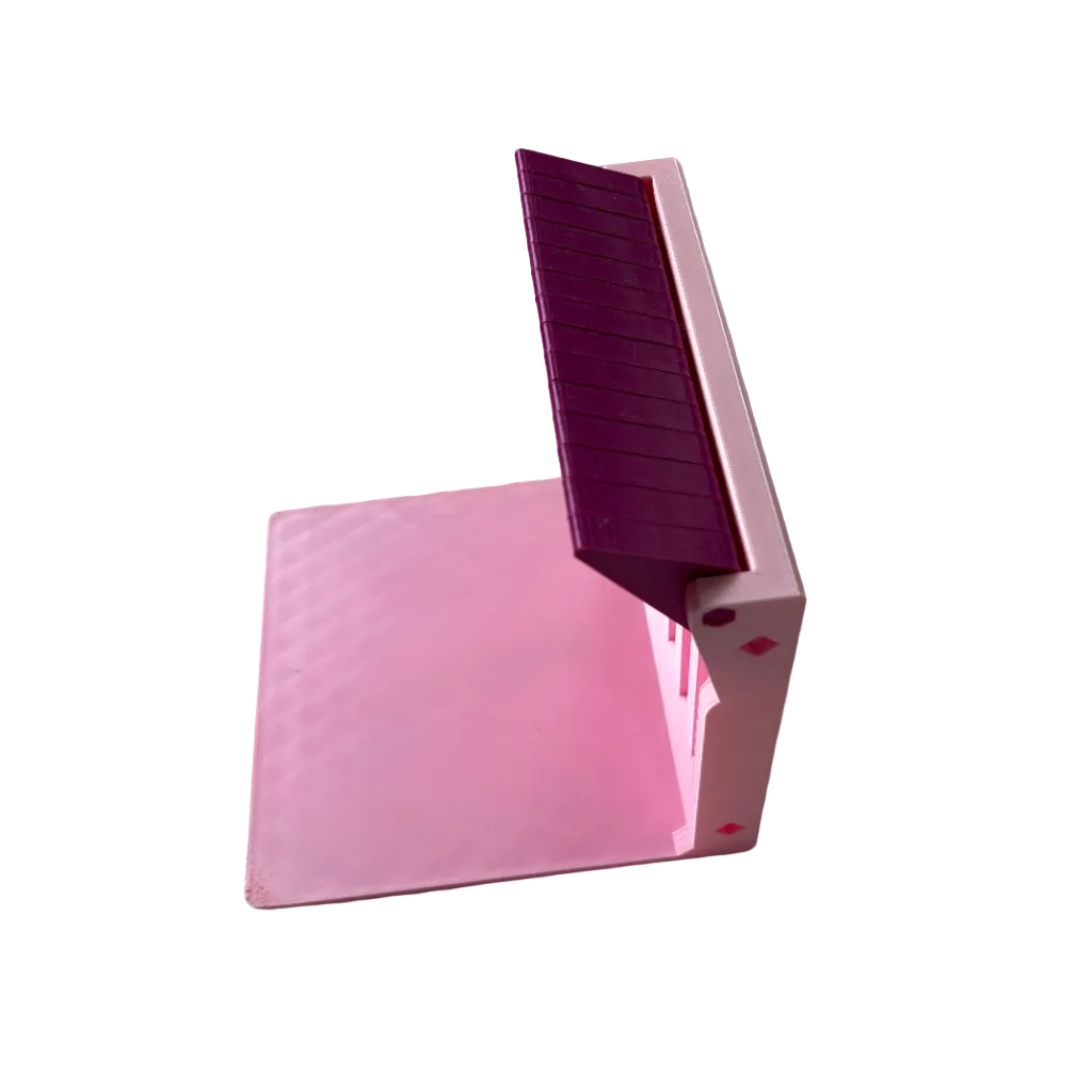 3d printed pink and purple modular bookstand top view
