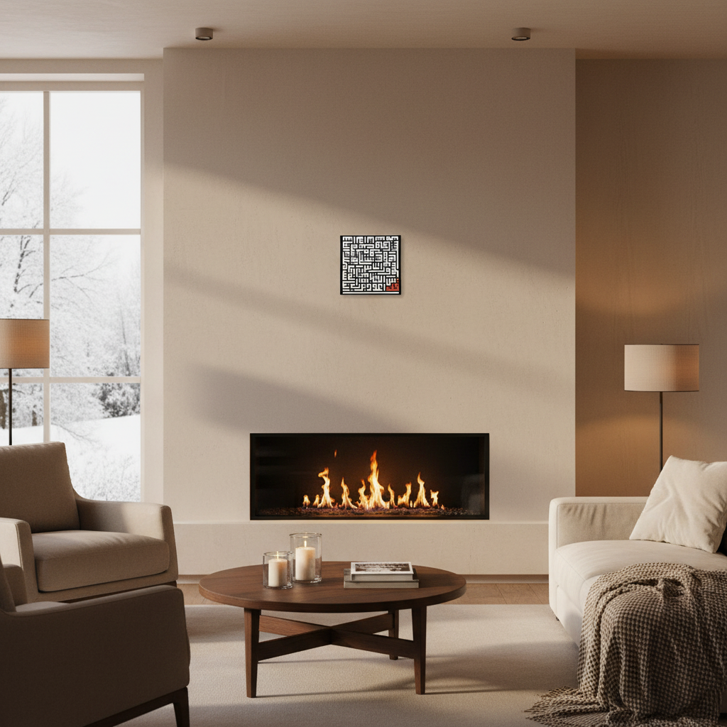 Cozy winter lounge with 3d printed kufic script