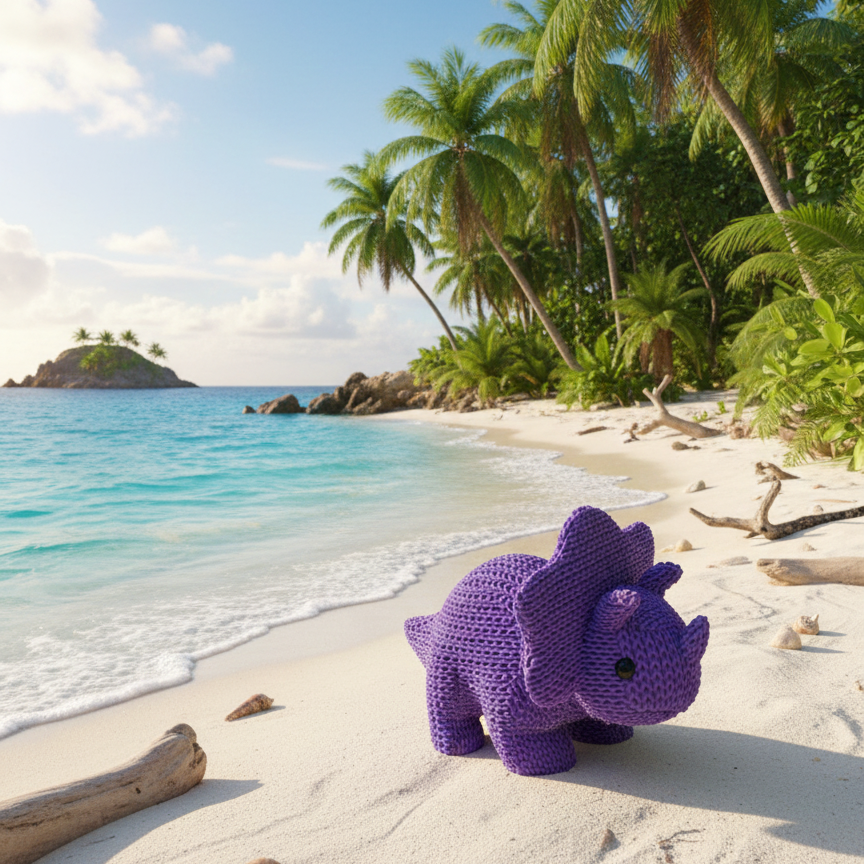 3d printed purple triceratops in knitted texture 