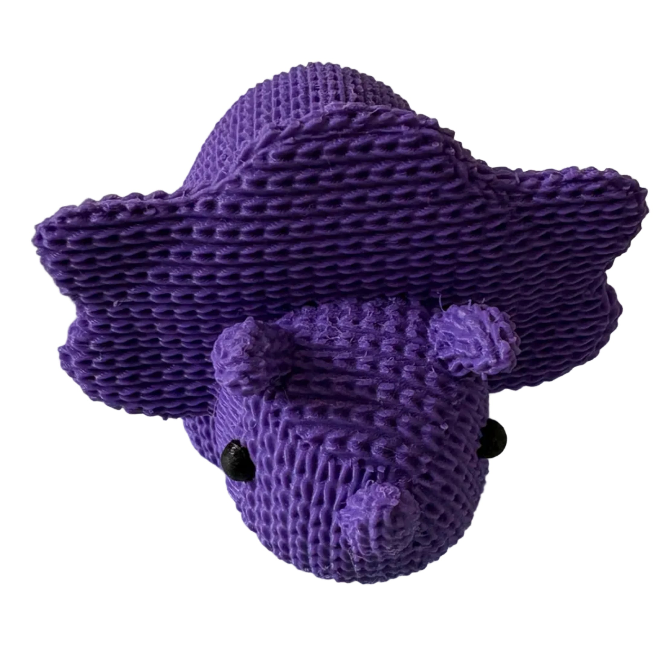 3d printed purple triceratops in knitted texture 