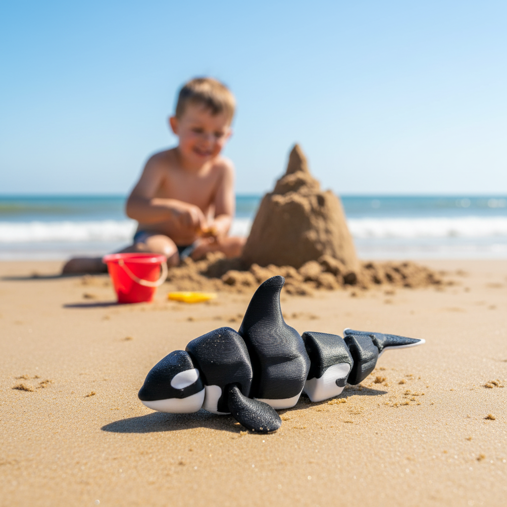 Beach scene with child and sandcastle background