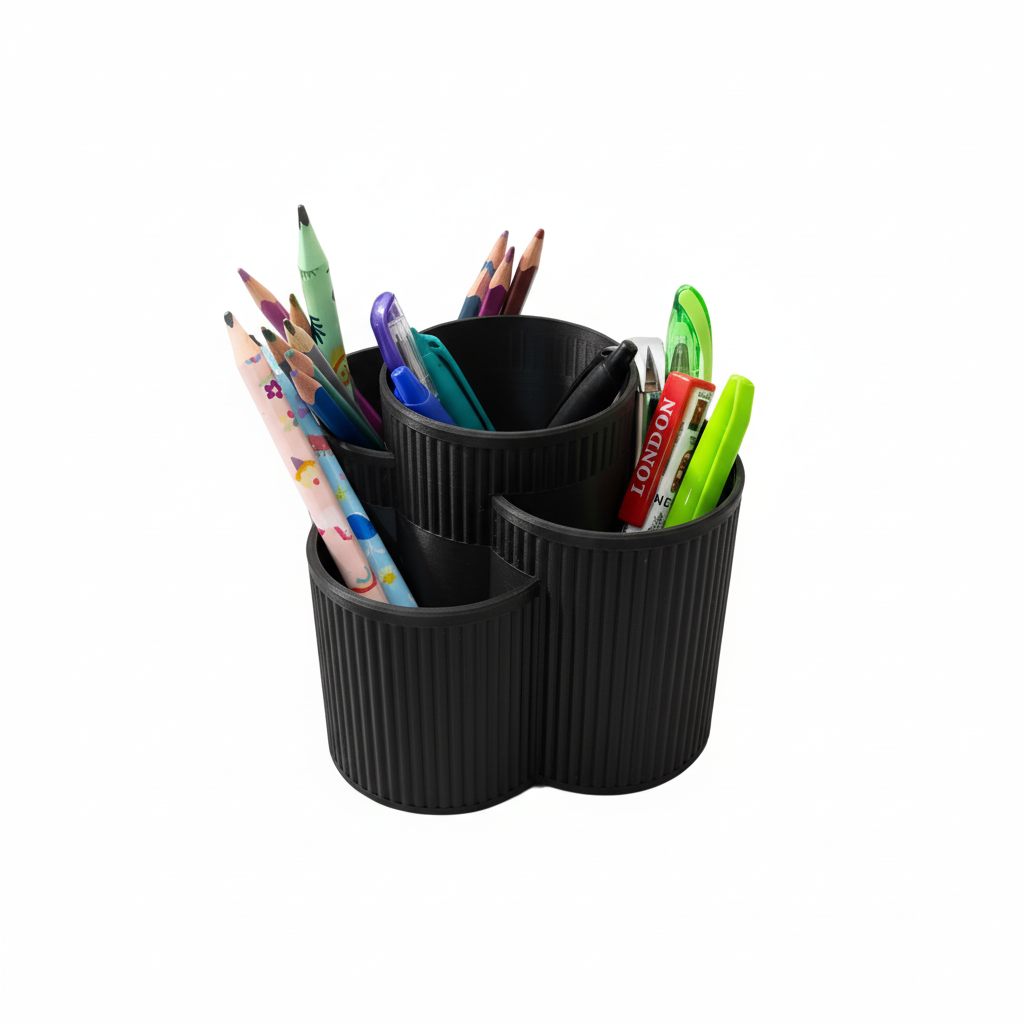 Black stationery holder with pens