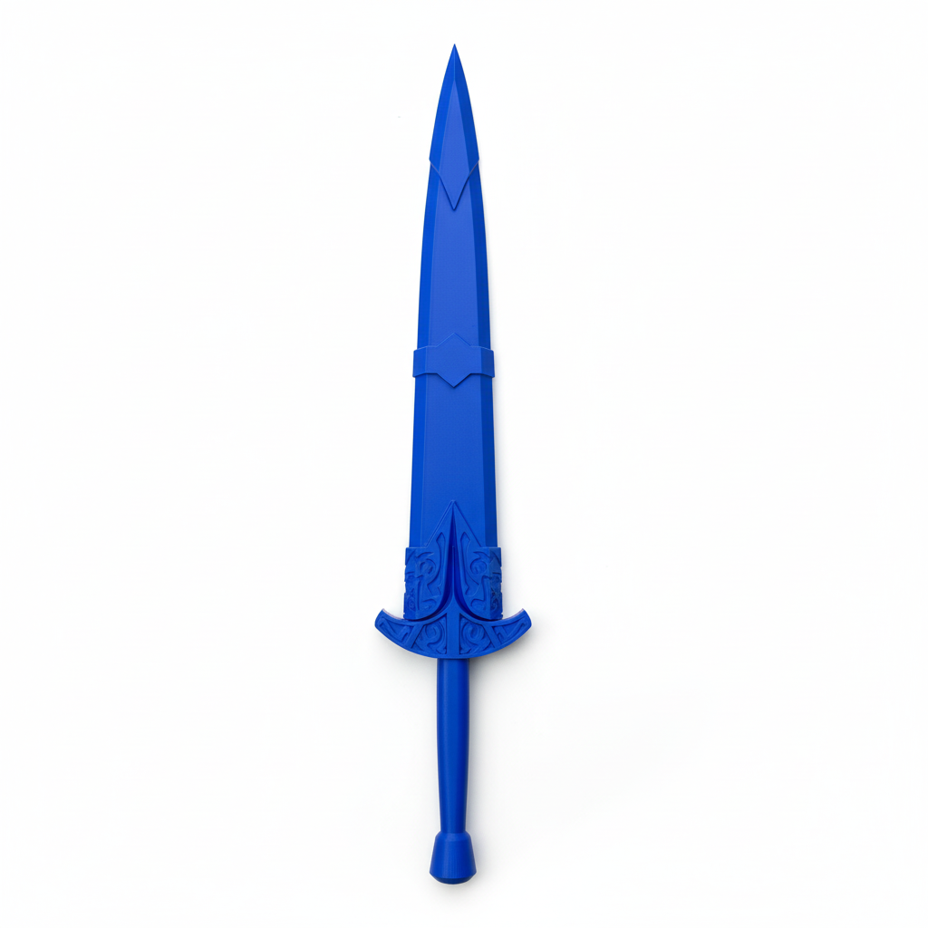 Blue sword on white background