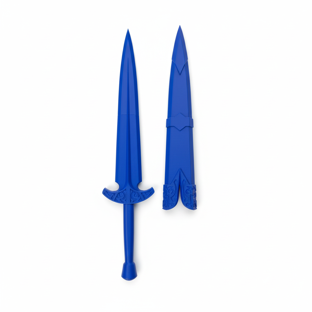 Blue swords with scabbards on white background