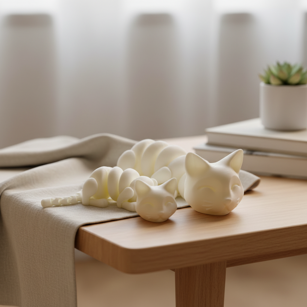 Cat figurines with lifestyle background
