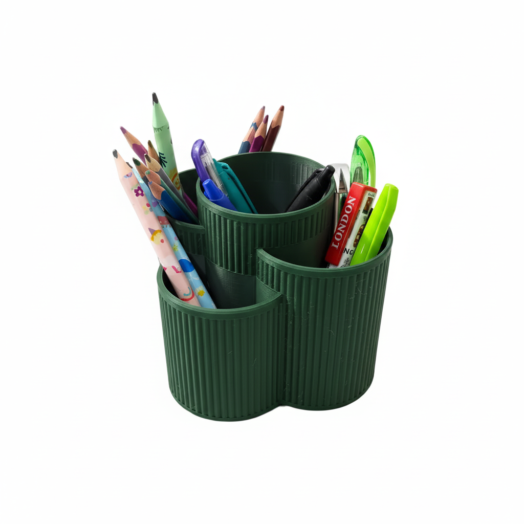 Dark green stationery holder with pens