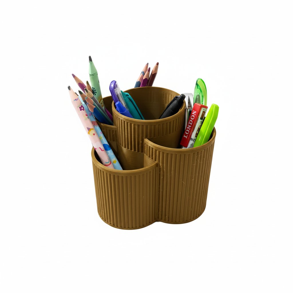 Darker brown stationery holder with pens