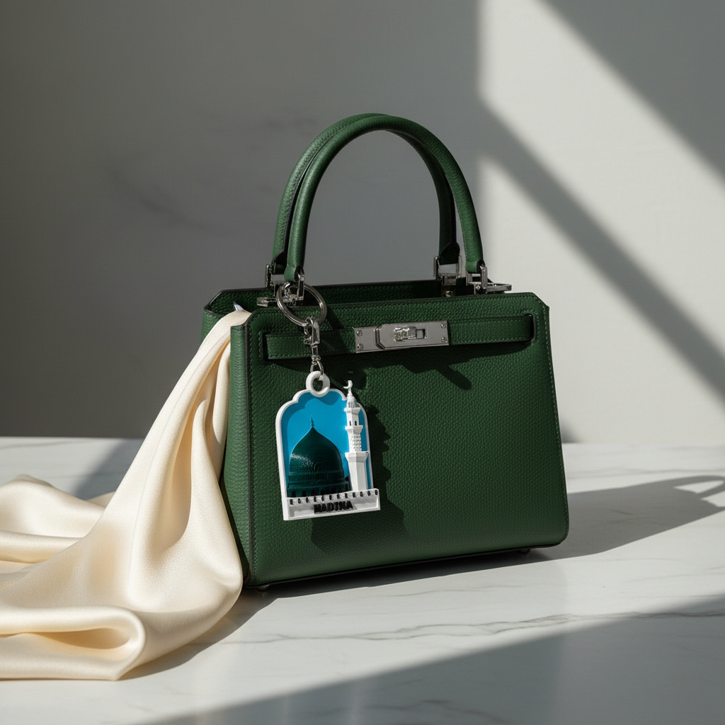 Madina keyring attached to Fendi bag with silver keyring