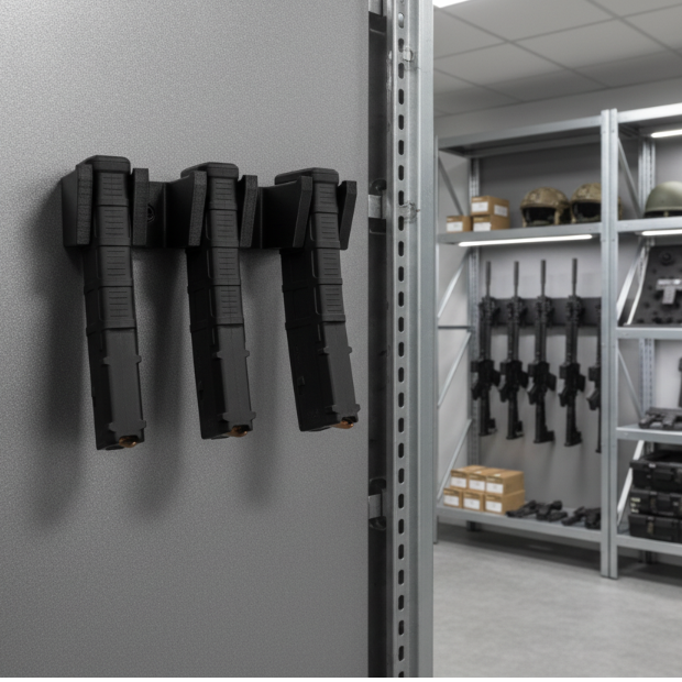 Magazine holder in armoury setting