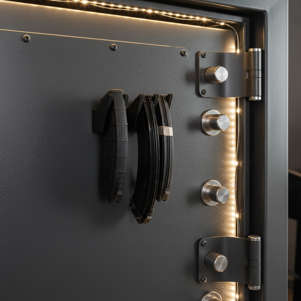 Magazine holder on gun safe door