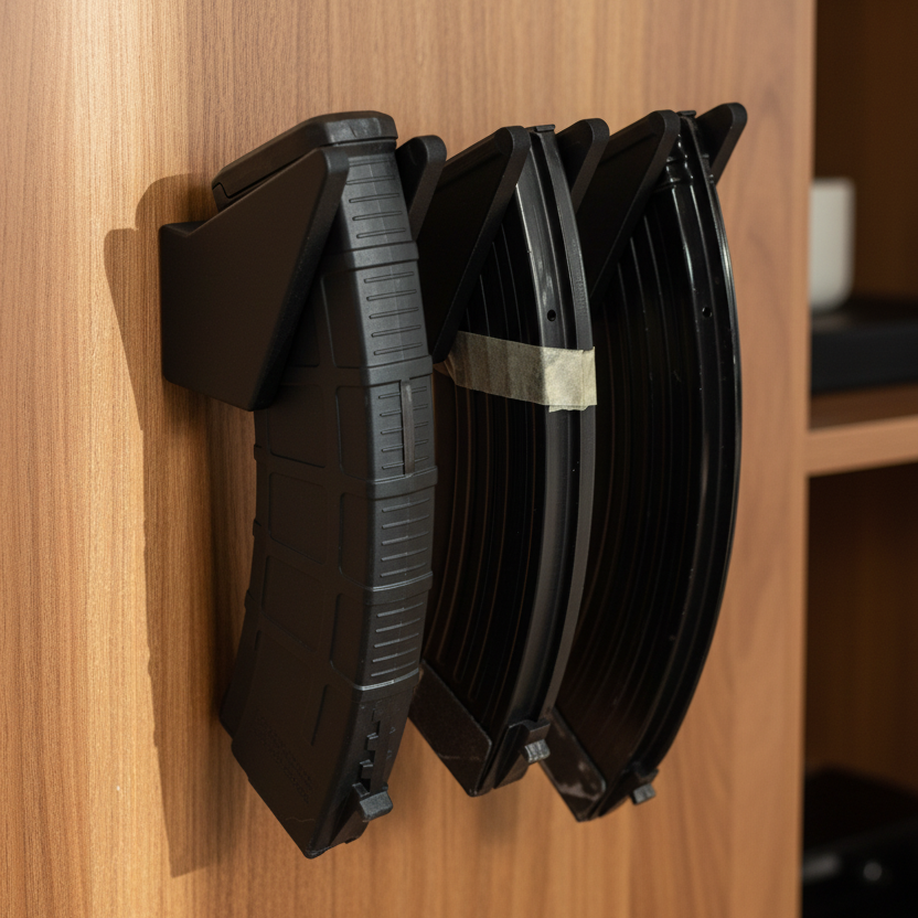 Magazines on cupboard door interior