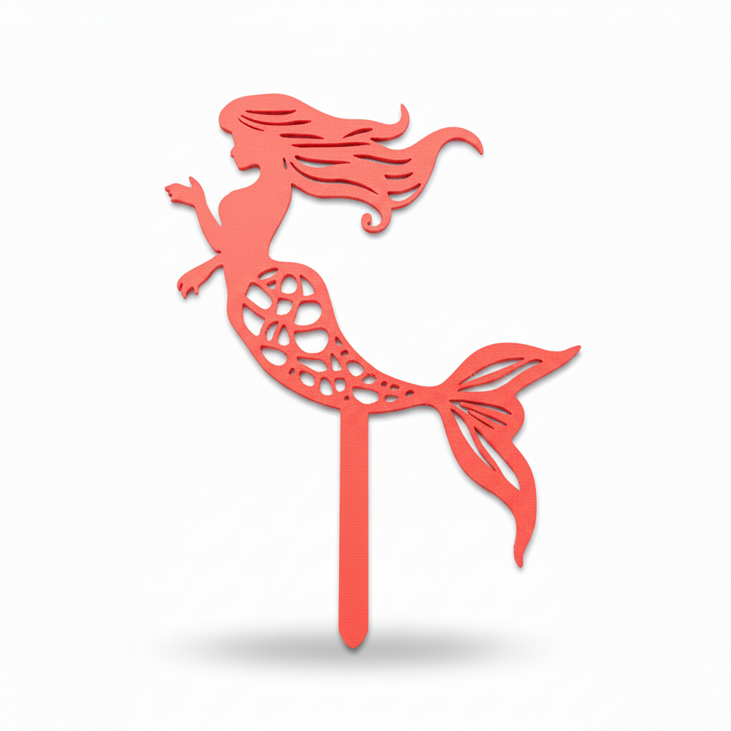Mermaid cake topper in matching coral pink