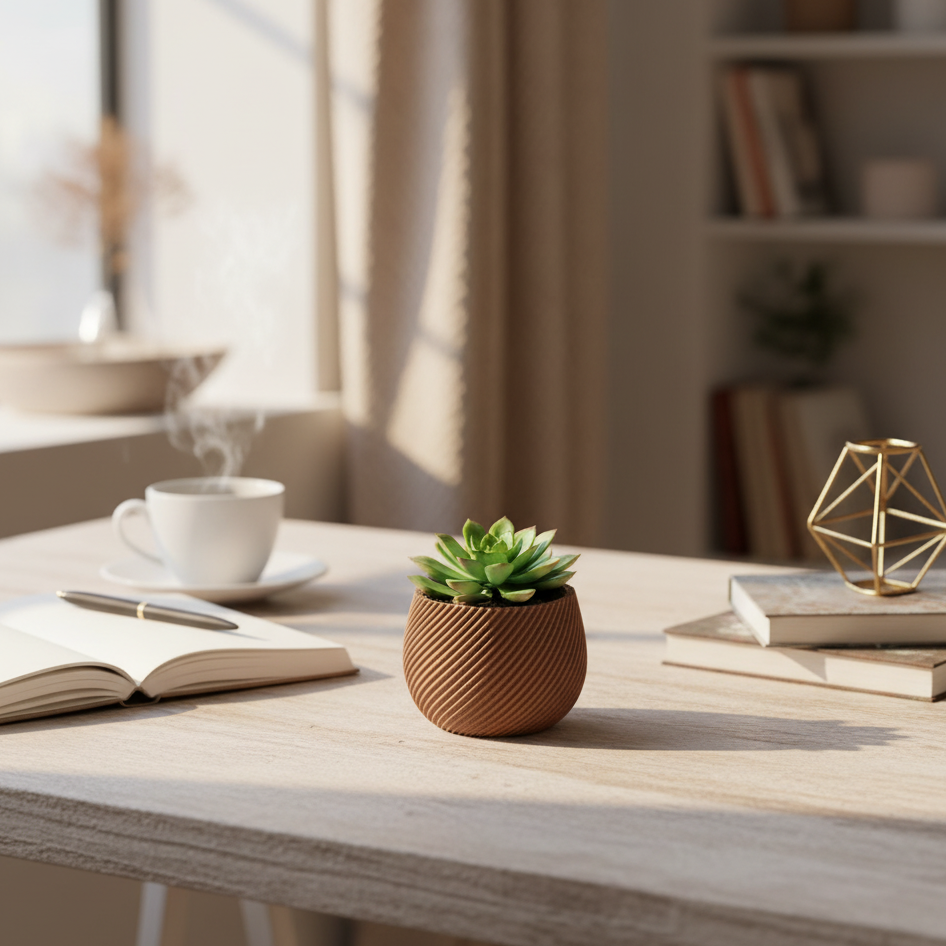 Mini planter with succulent on desk