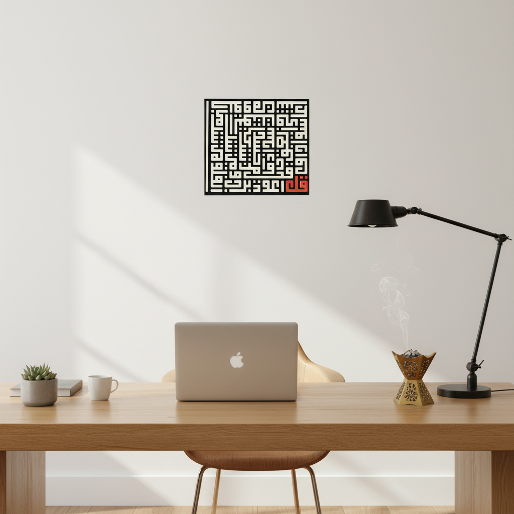 Modern office background with 3d printed kufic script 