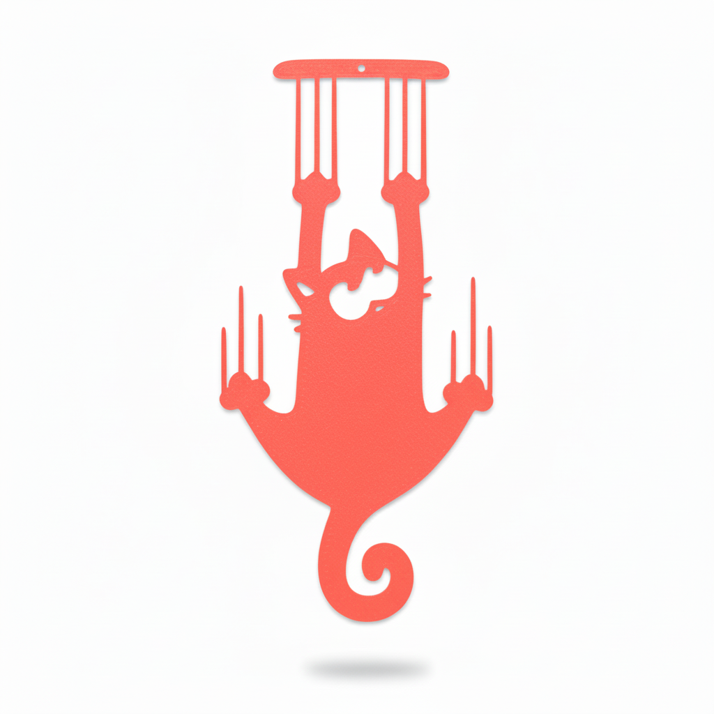 Neon coral pink hanging cat bookmark