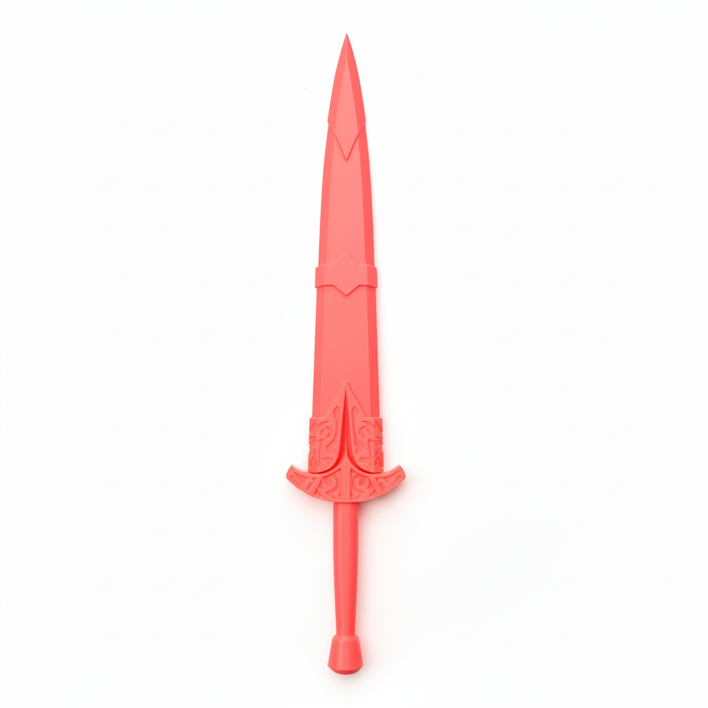 Neon coral pink sword on white background