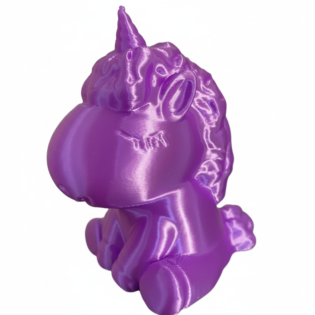 Purple 3D-printed unicorn