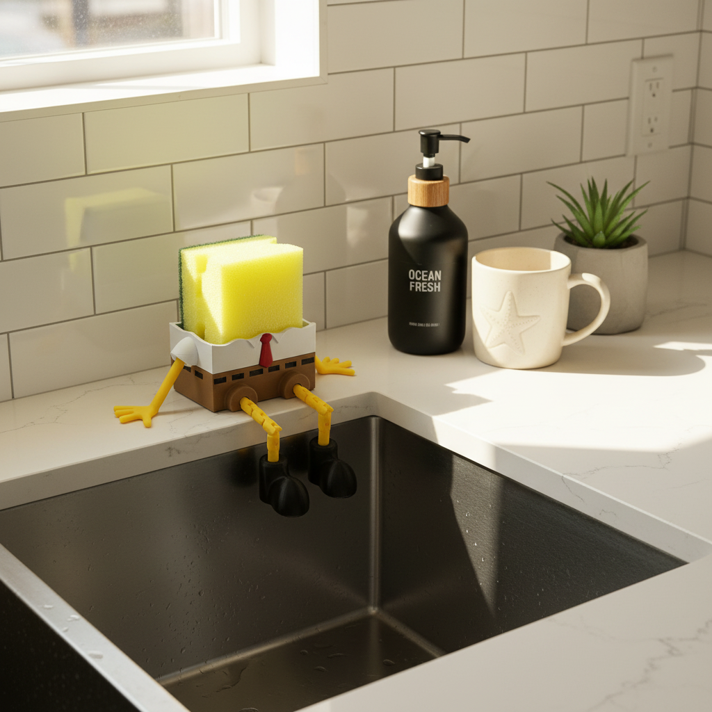 Styled SpongeBob sponge holder kitchen scene