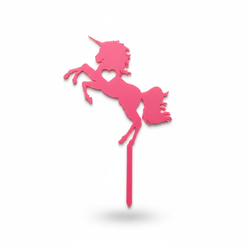 Unicorn cake topper left view on white background