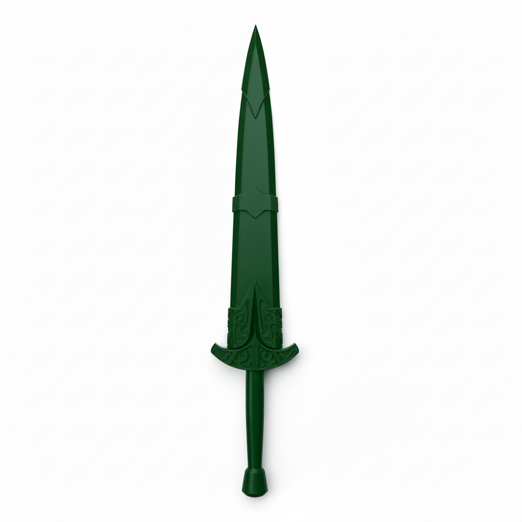 Very dark green sword on white background